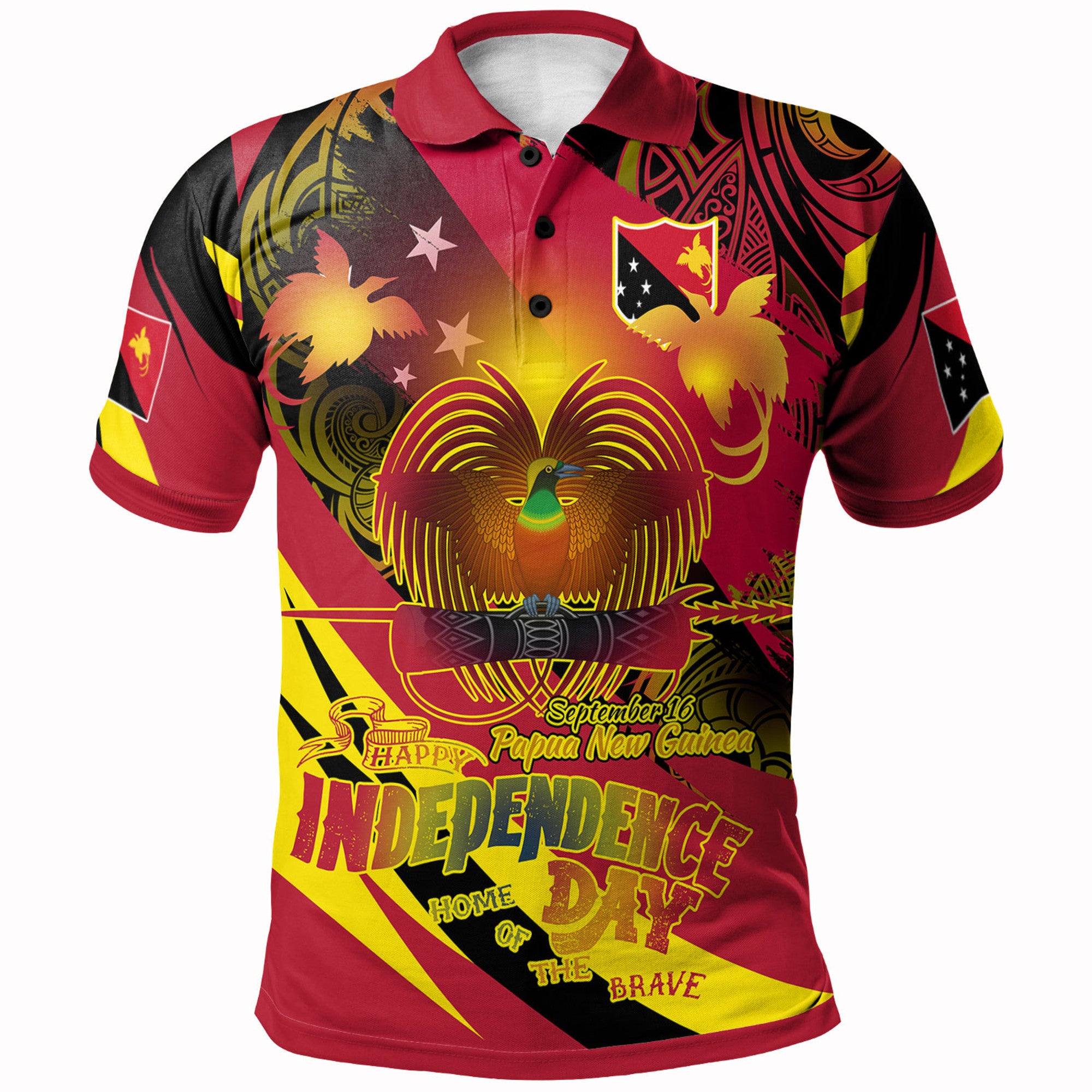 Papua New Guinea Polo Shirt Custom PNG Independence Day With National Emblem Polynesian Pride Polo Shirt Red - Polynesian Pride