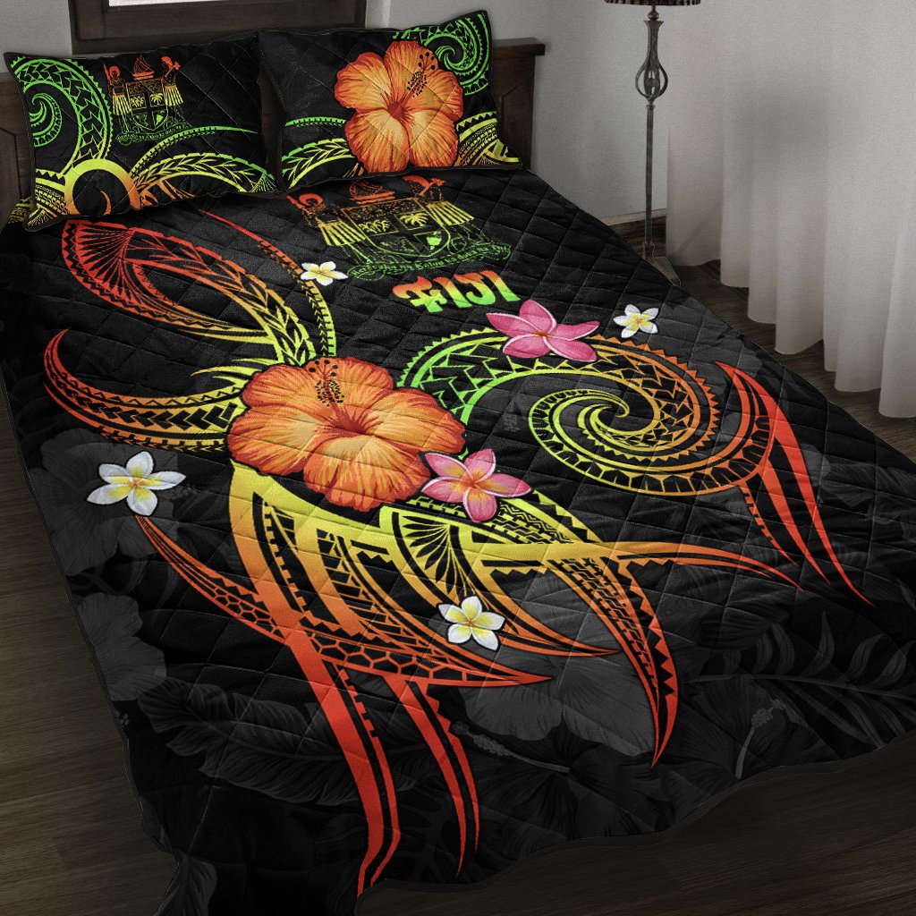 Fiji Polynesian Quilt Bed Set - Legend of Fiji (Reggae) Black - Polynesian Pride