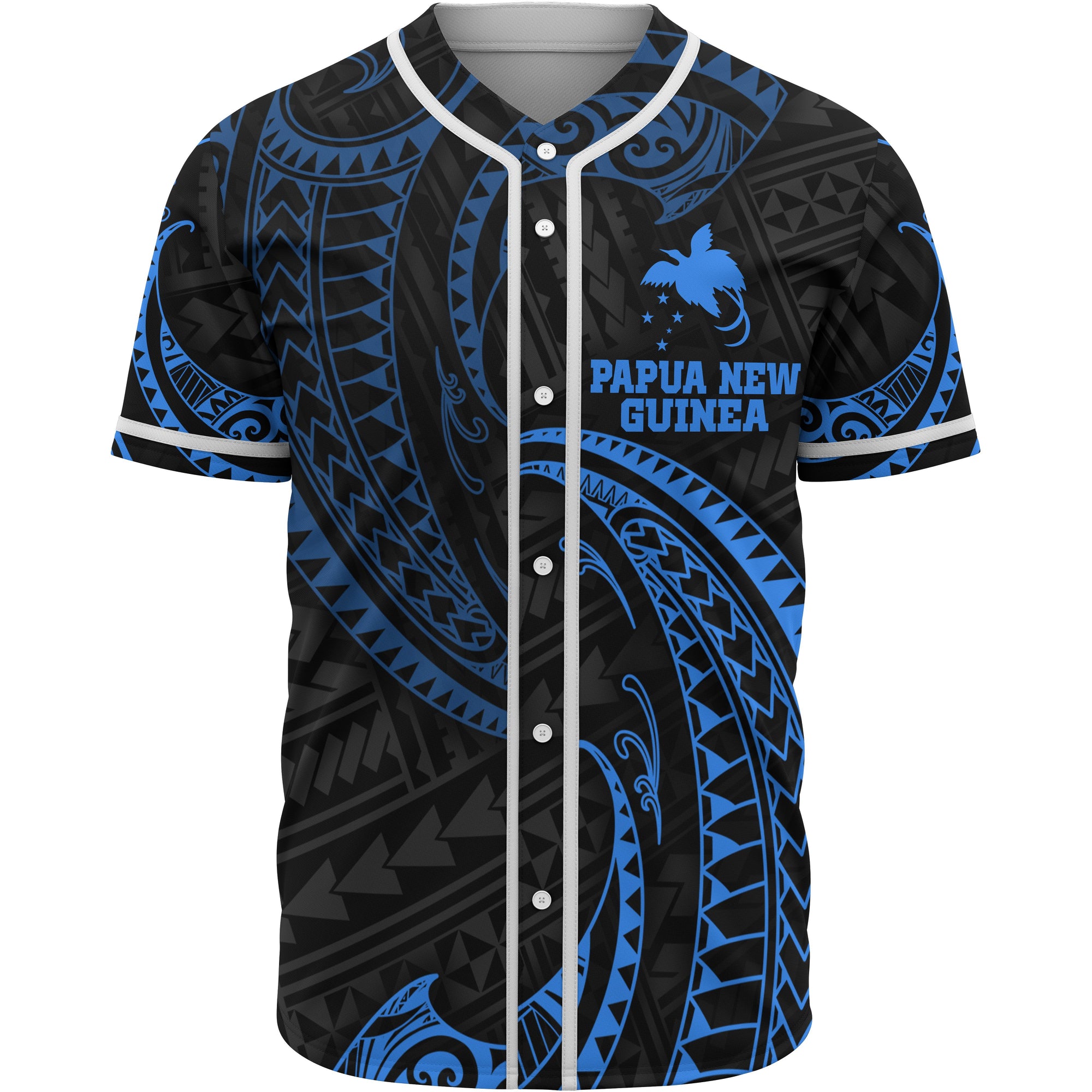 Papua New Guinea Polynesian Baseball Shirt - Blue Tribal Wave Unisex Blue - Polynesian Pride