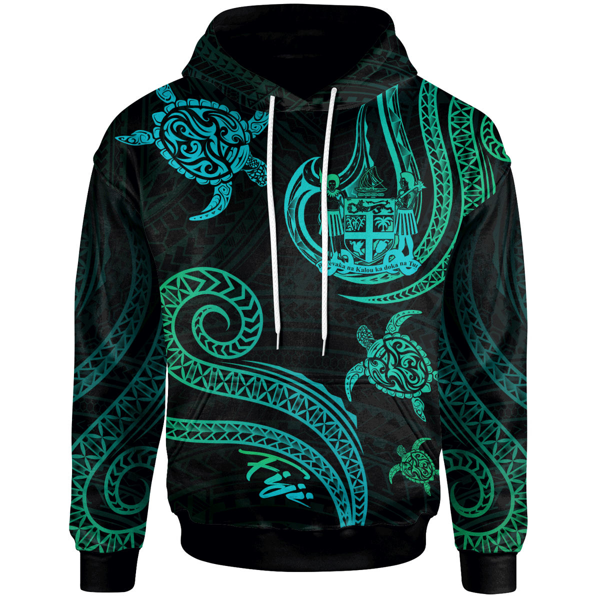 Fiji Hoodie Polynesian Turtle With Pattern Unisex Blue Green - Polynesian Pride
