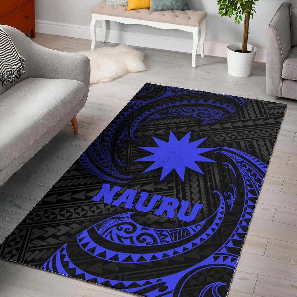 Nauru Polynesian Area Rug - Blue Tribal Wave Blue - Polynesian Pride