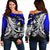 Tokelau Women's Off Shoulder Sweaters - Tribal Jungle Pattern Blue Color Blue - Polynesian Pride