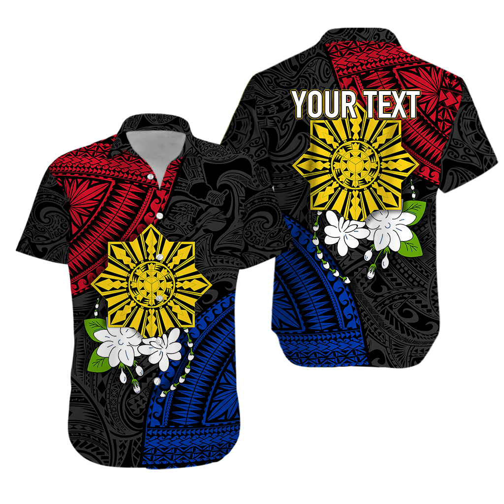 Personalised Philippines Sampaguita Filipino Sun Hawaiian Shirt - RLT7 Unisex Black - Polynesian Pride