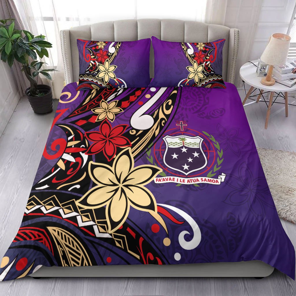 Samoa Bedding Set - Tribal Flower With Special Turtles Purple Color Purple - Polynesian Pride