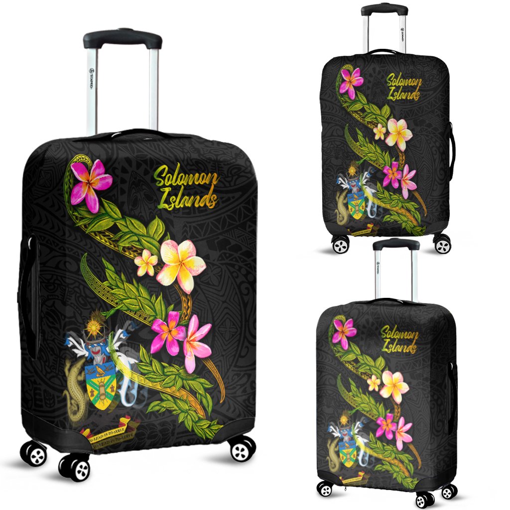 Solomon Islands Polynesian Luggage Covers - Plumeria Tribal Black - Polynesian Pride