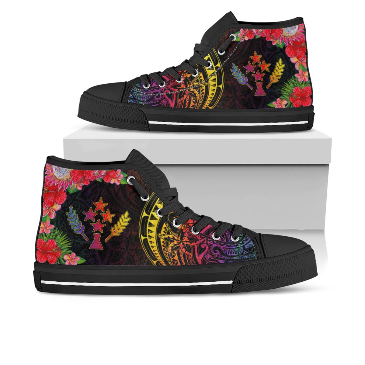 Kosrae State High Top Shoes - Tropical Hippie Style Unisex Black - Polynesian Pride