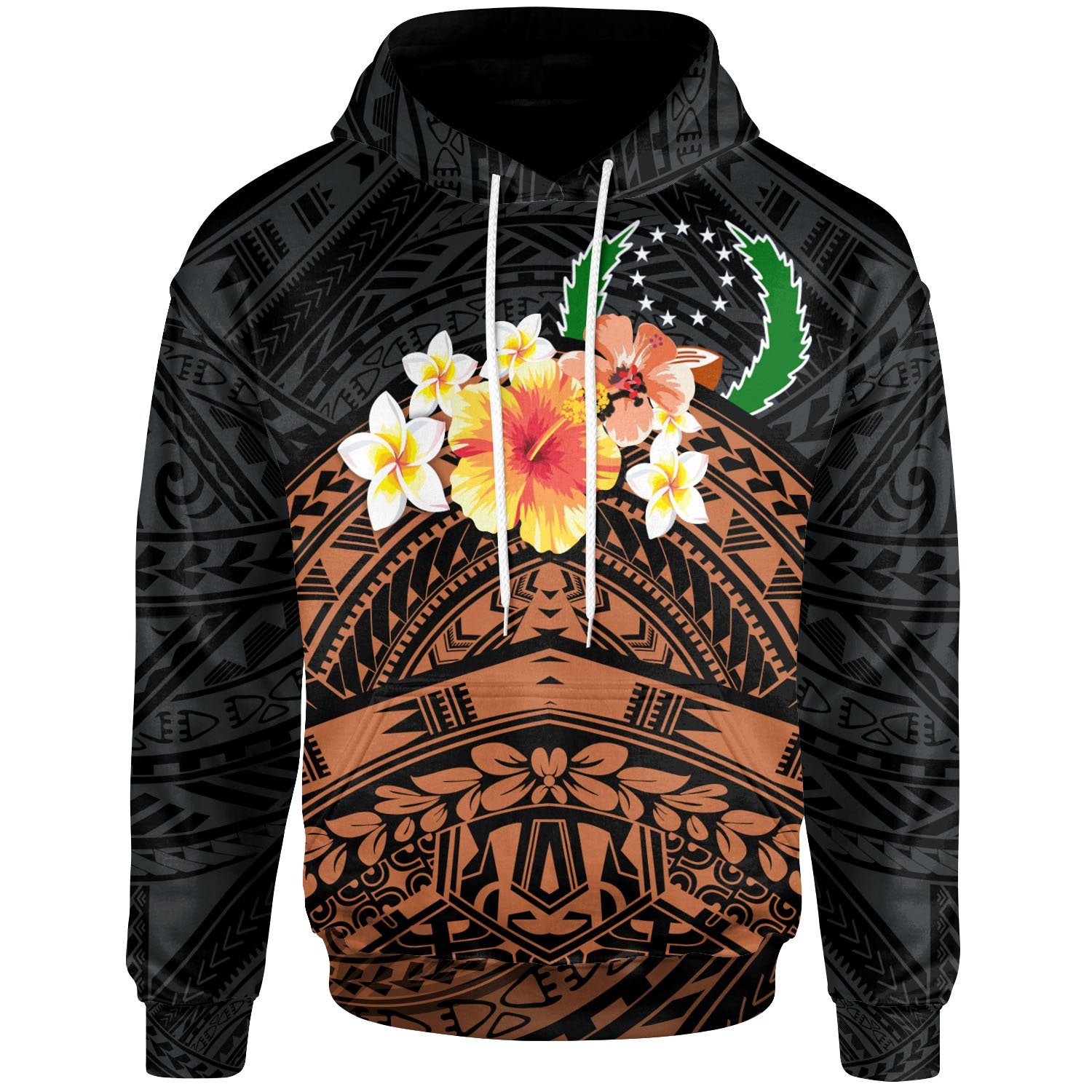 Pohnpei Custom Hoodie Tribal Pattern Hibiscus Unisex Black - Polynesian Pride