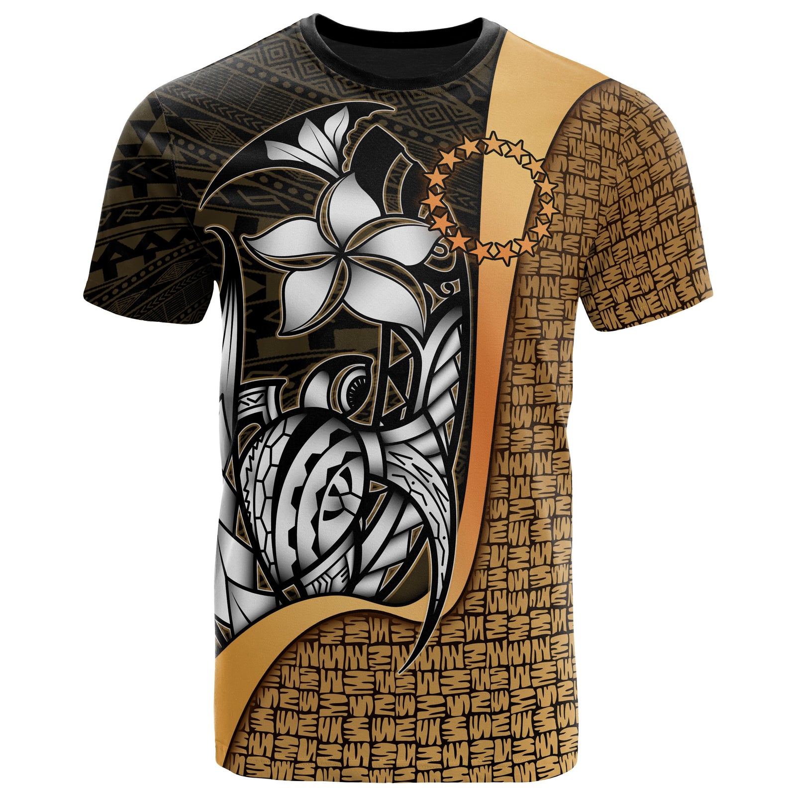 Cook Islands Polynesian T Shirt Gold Turtle with Hook Unisex GOLD - Polynesian Pride