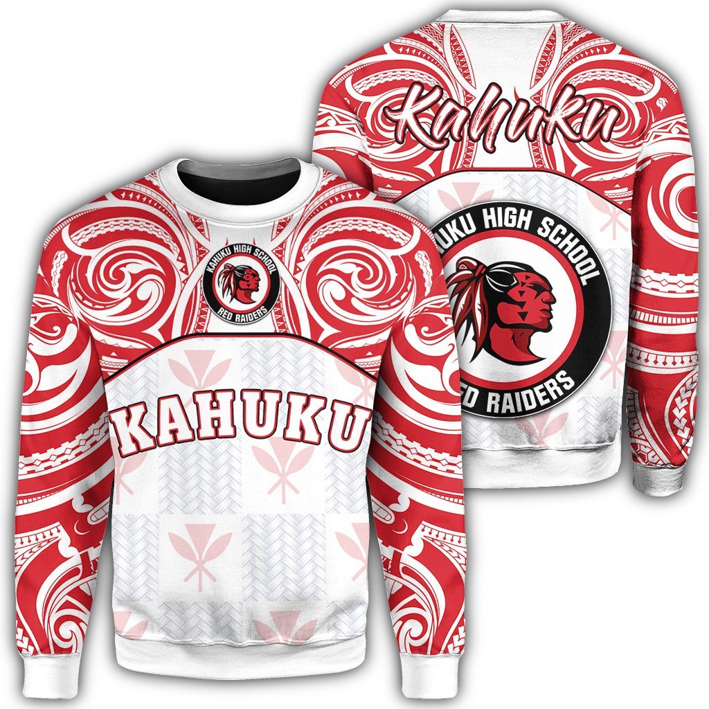 hawaiiSweat Shirt - Kanaka Kahuku High School Sweat Shirt Demodern Style AH Unisex White - Polynesian Pride