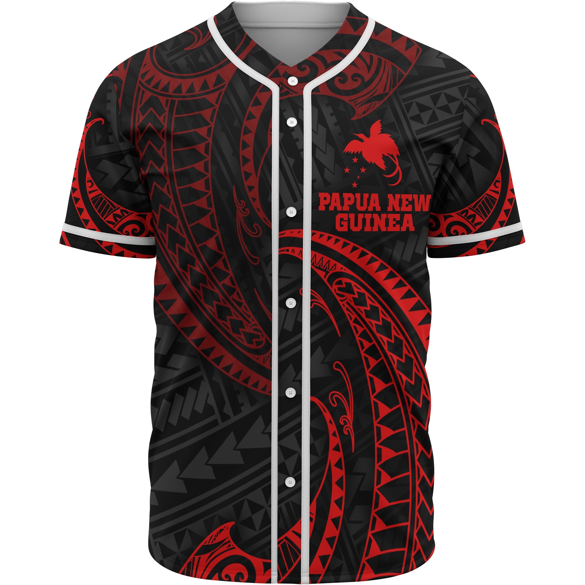 Papua New Guinea Polynesian Baseball Shirt - Red Tribal Wave Unisex Red - Polynesian Pride