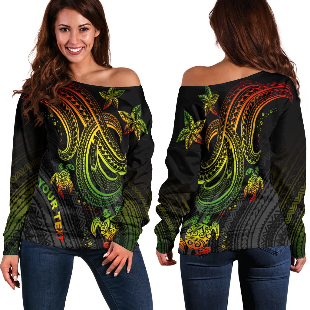 Polynesian Custom Personalised Women's Off Shoulder Sweater - Reggae Turtle Art - Polynesian Pride