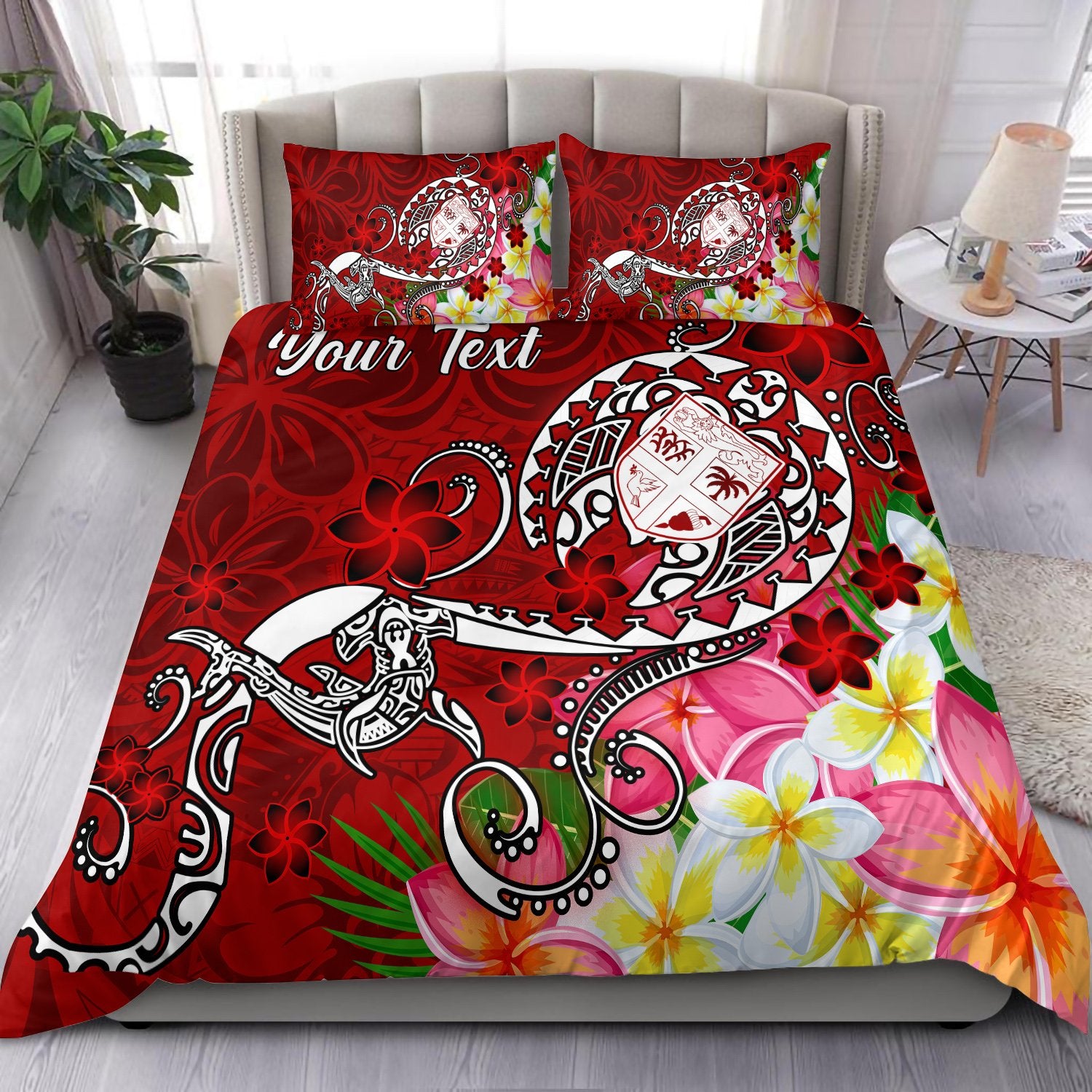 Fiji Custom Personalised Bedding Set - Turtle Plumeria (Red) Red - Polynesian Pride