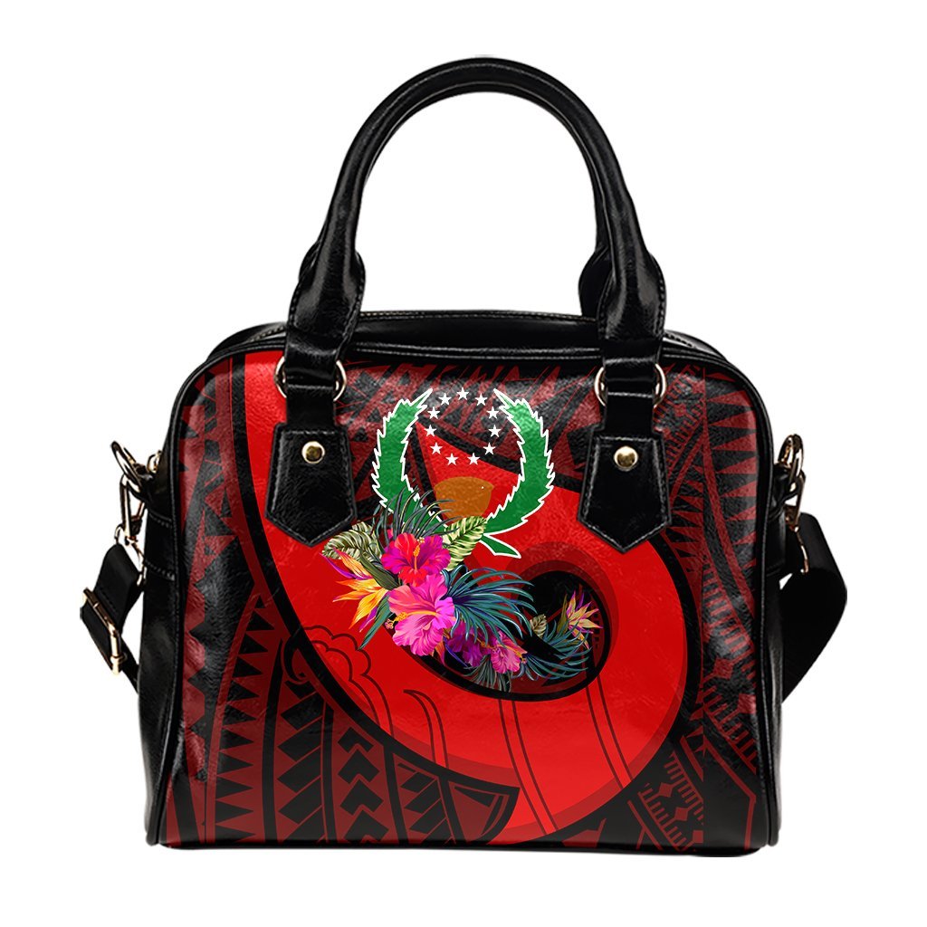Pohnpei Shoulder Handbag - Polynesian Hook And Hibiscus (Red) - Polynesian Pride