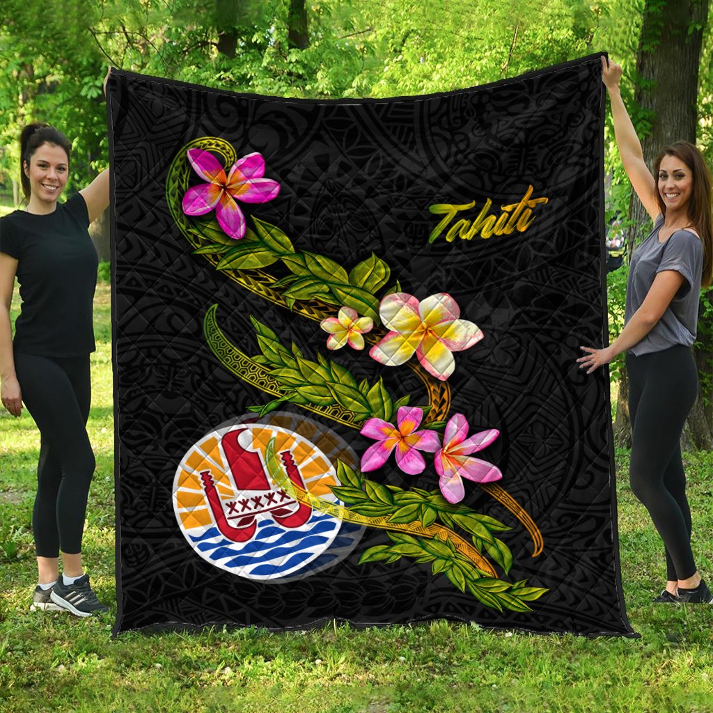 Tahiti Polynesian Quilt - Plumeria Tribal Black - Polynesian Pride