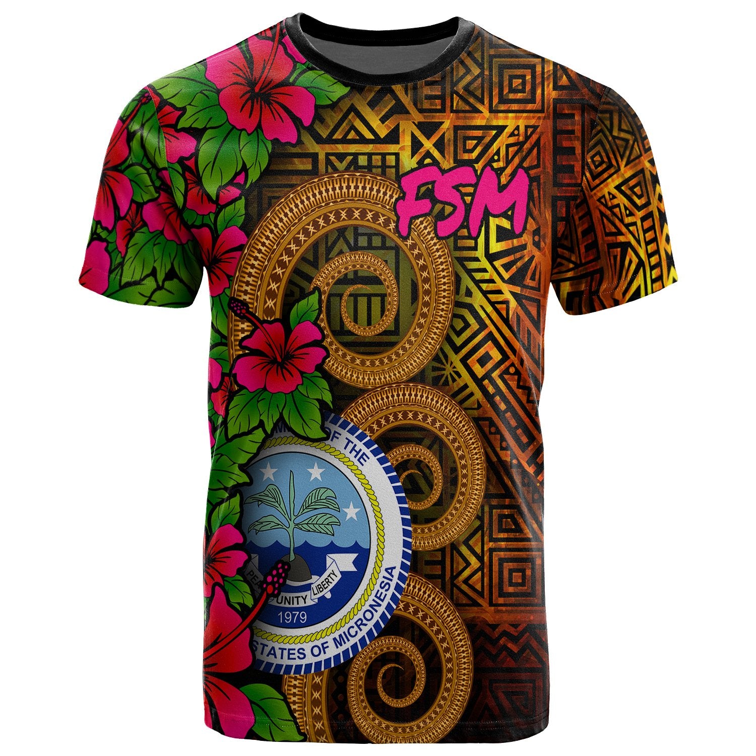 Federated States of Micronesia T Shirt Hibiscus Vintage Unisex Orange - Polynesian Pride