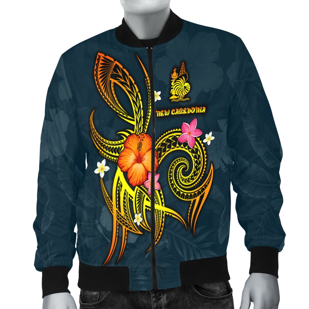 New Caledonia Polynesian Men's Bomber Jacket - Legend of New Caledonia (Blue) - Polynesian Pride