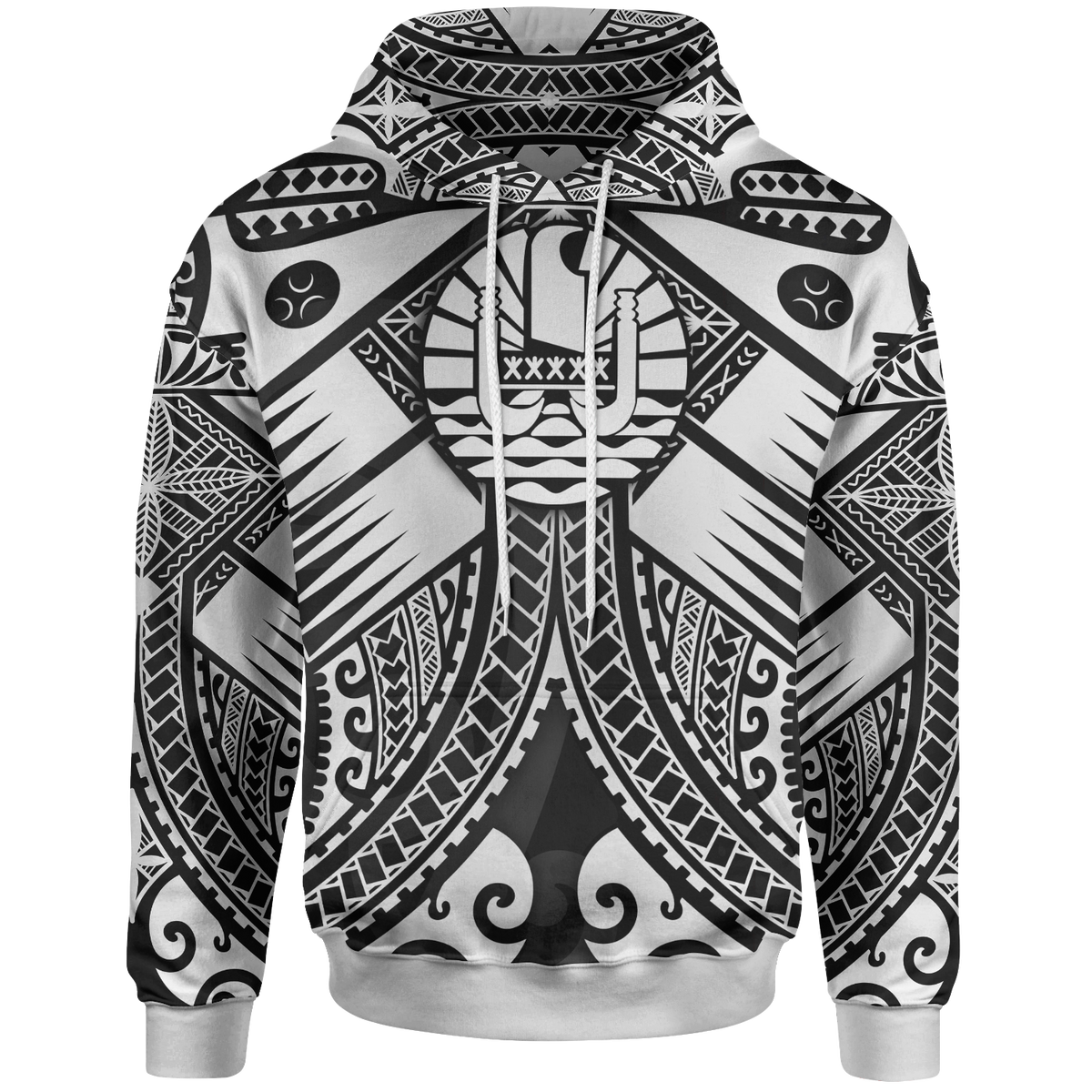 Tahiti Hoodie White Seal with Polynesian Tattoo Unisex White - Polynesian Pride