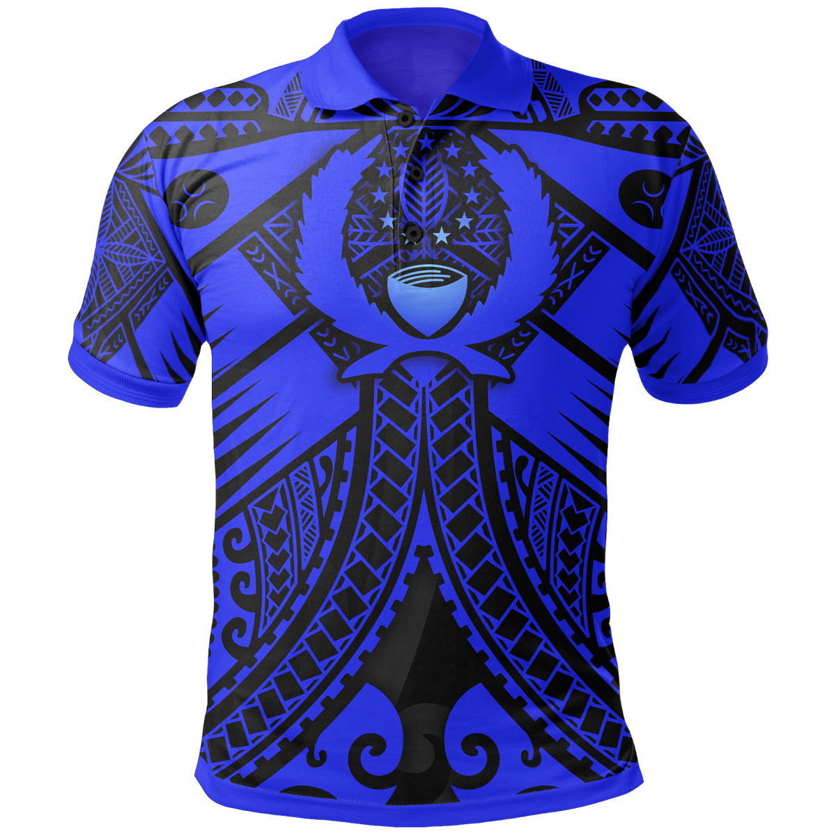 Pohnpei Polo Shirt Blue Seal with Polynesian Tattoo Unisex Blue - Polynesian Pride