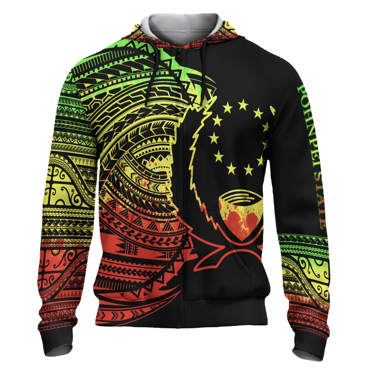 Pohnpei Hoodie Micronesia Reggae Patterns With Coat of Arms Unisex Black - Polynesian Pride