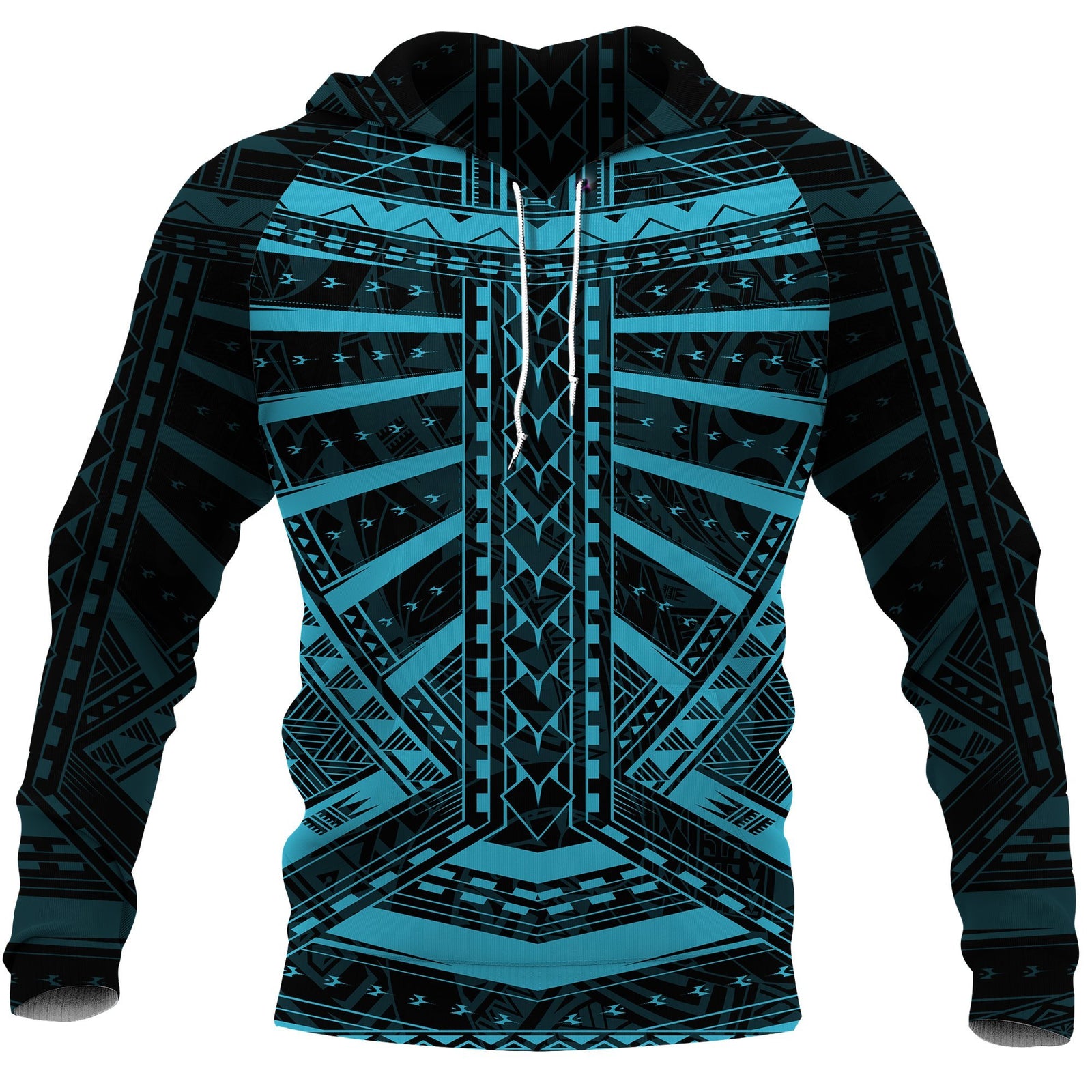 Polynesian Tattoo All Over Hoodie Blue Unisex Blue - Polynesian Pride