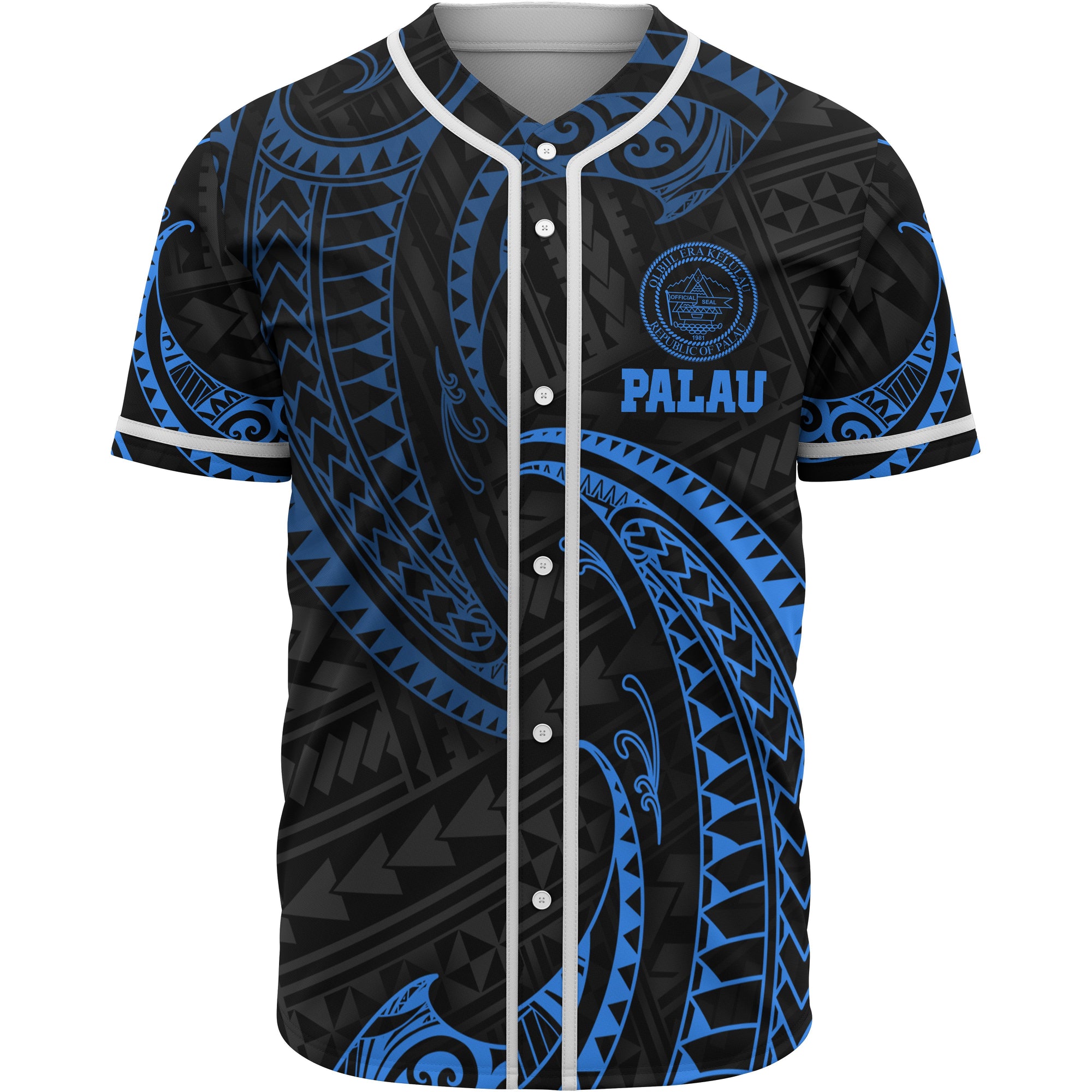 Palau Polynesian Baseball Shirt - Blue Tribal Wave Unisex Blue - Polynesian Pride