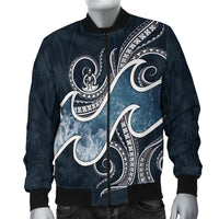 Vanuatu Polynesian Men's Bomber Jacket - Ocean Style Blue - Polynesian Pride