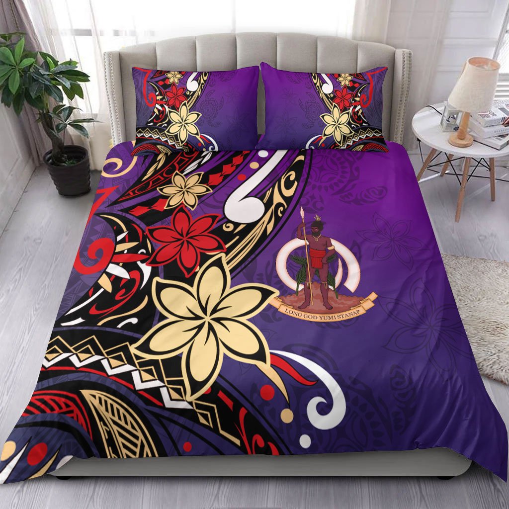 Vanuatu Bedding Set - Tribal Flower With Special Turtles Purple Color Purple - Polynesian Pride