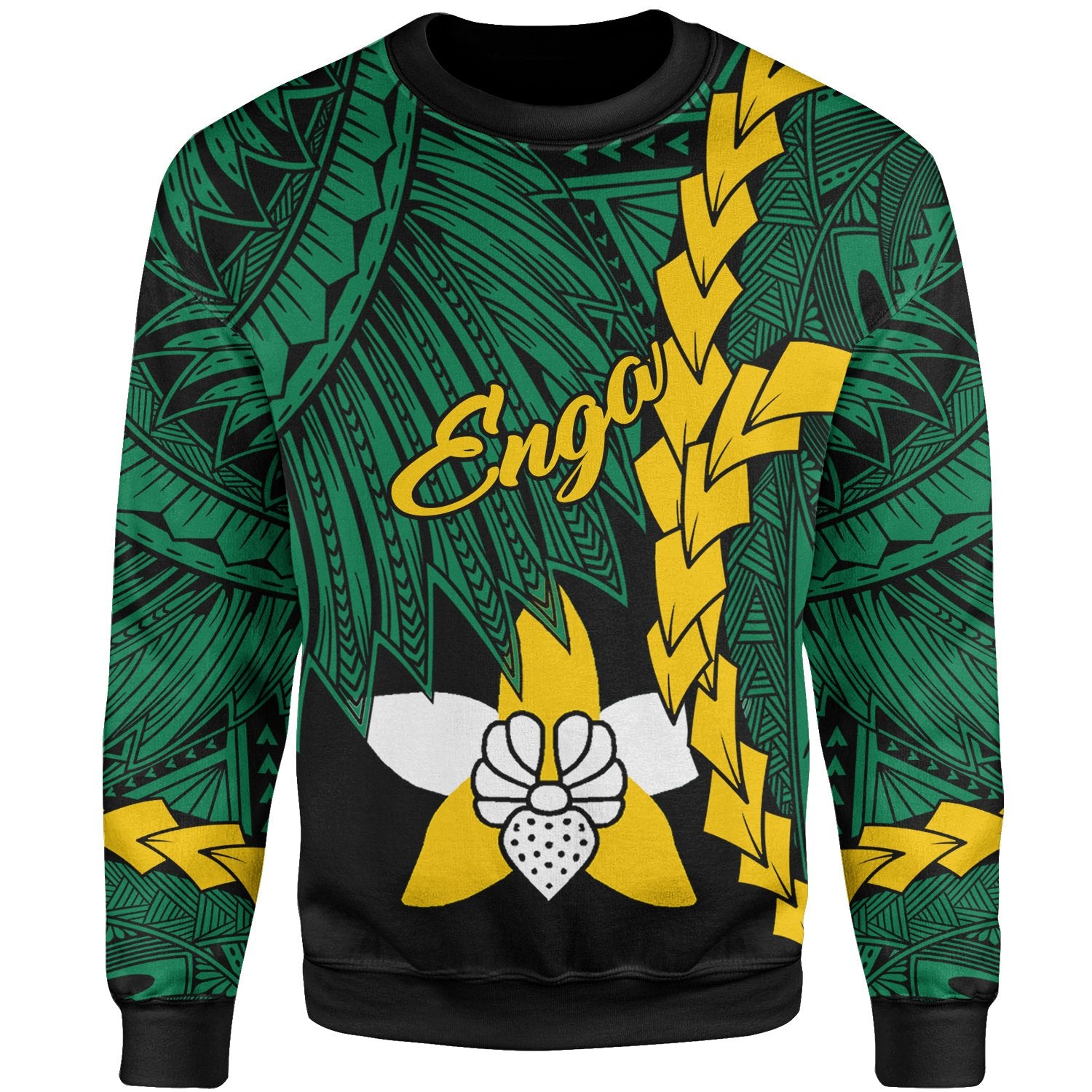 Papua New Guinea Enga Province Polynesian Sweater - Tribal Wave Tattoo Unisex Green - Polynesian Pride