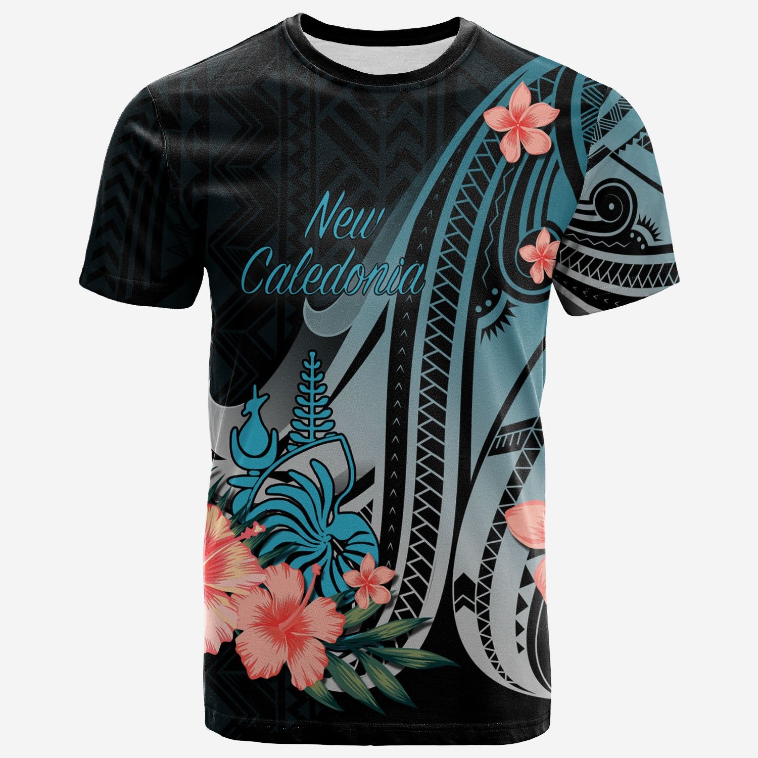 New Caledonia T Shirt Turquoise Polynesian Hibiscus Pattern Style Unisex Art - Polynesian Pride