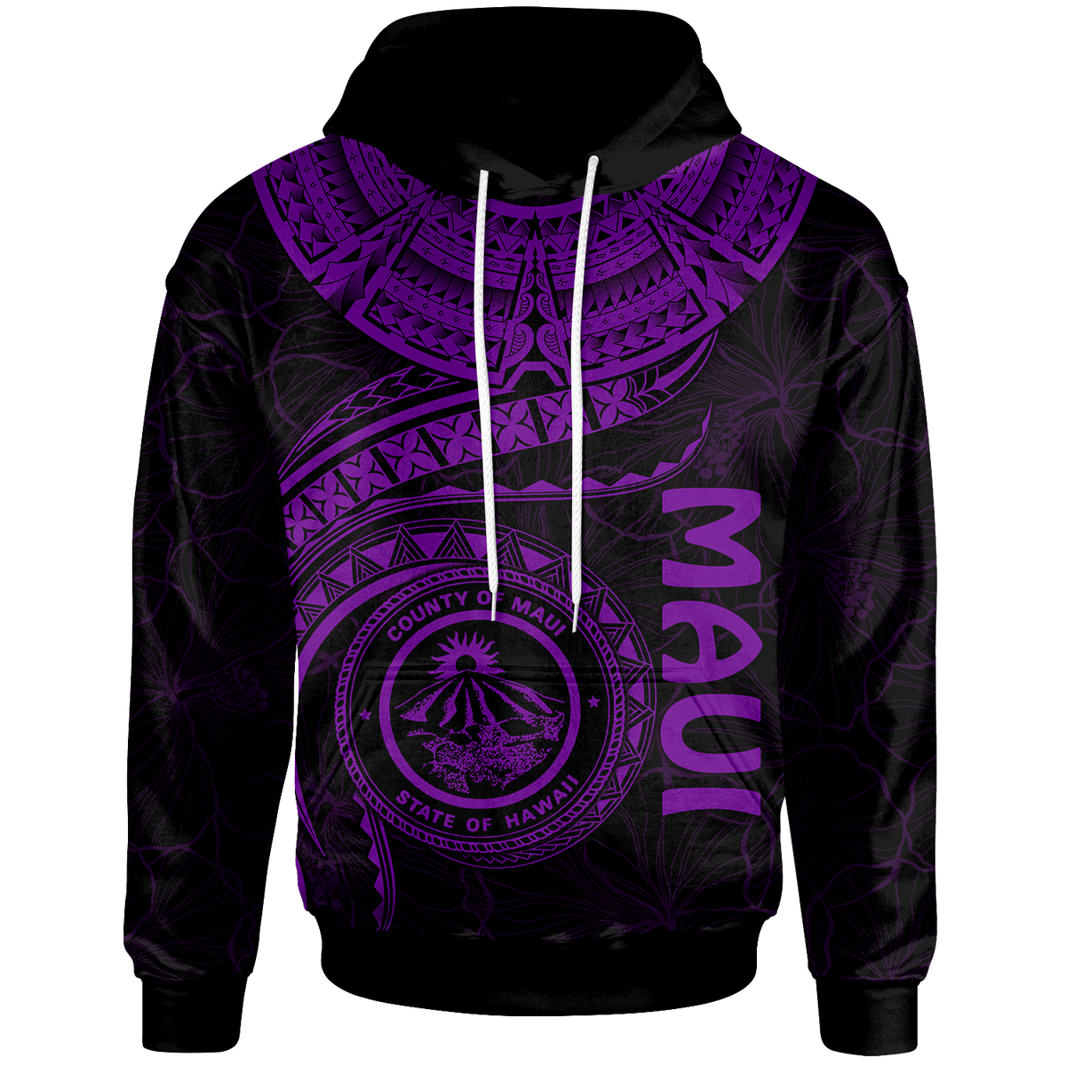 Polynesian Hawaii Hoodie Maui Polynesian Waves (Purple) Unisex Purple - Polynesian Pride