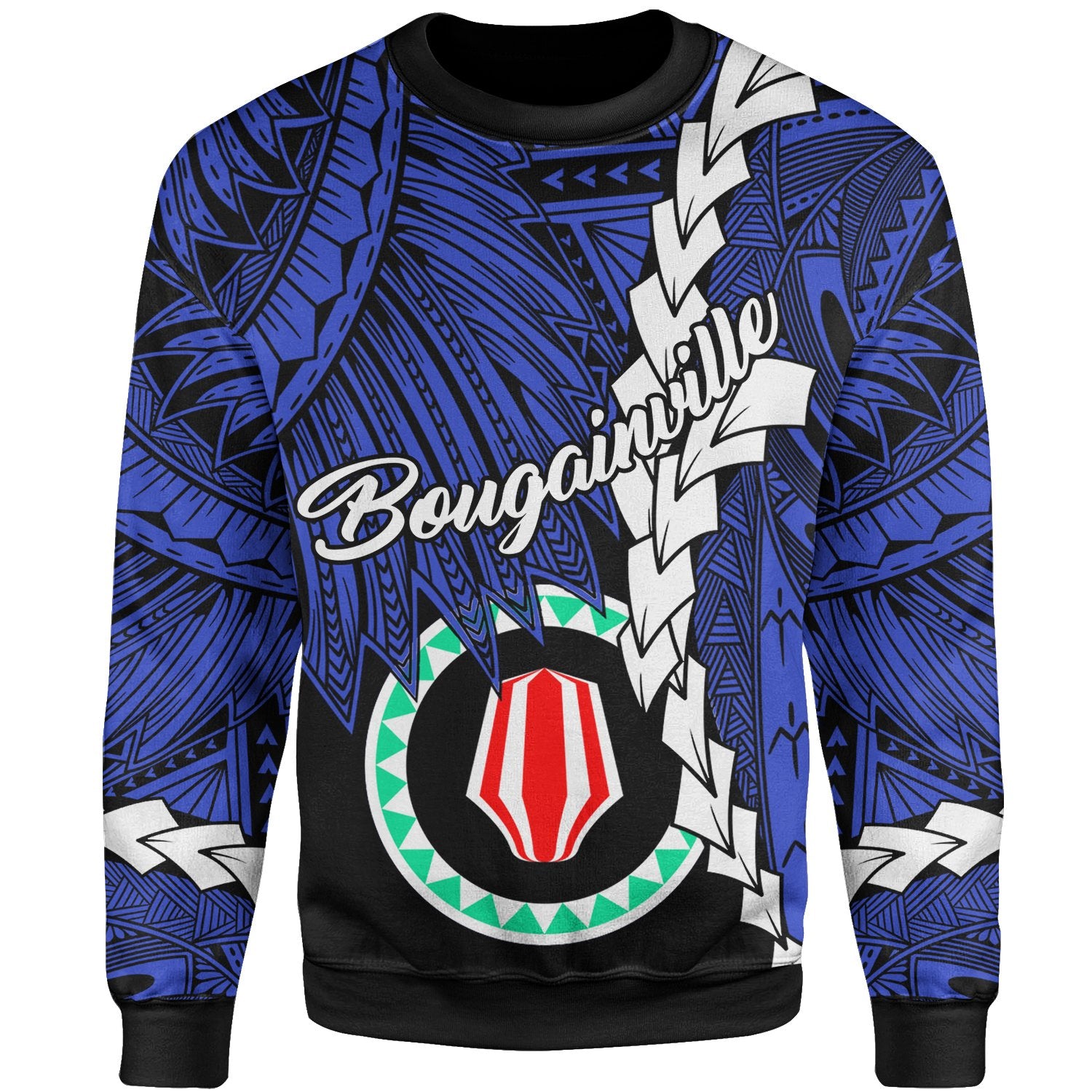 Papua New Guinea Autonomous Region of Bougainville Province Polynesian Sweater - Tribal Wave Tattoo Unisex Blue - Polynesian Pride