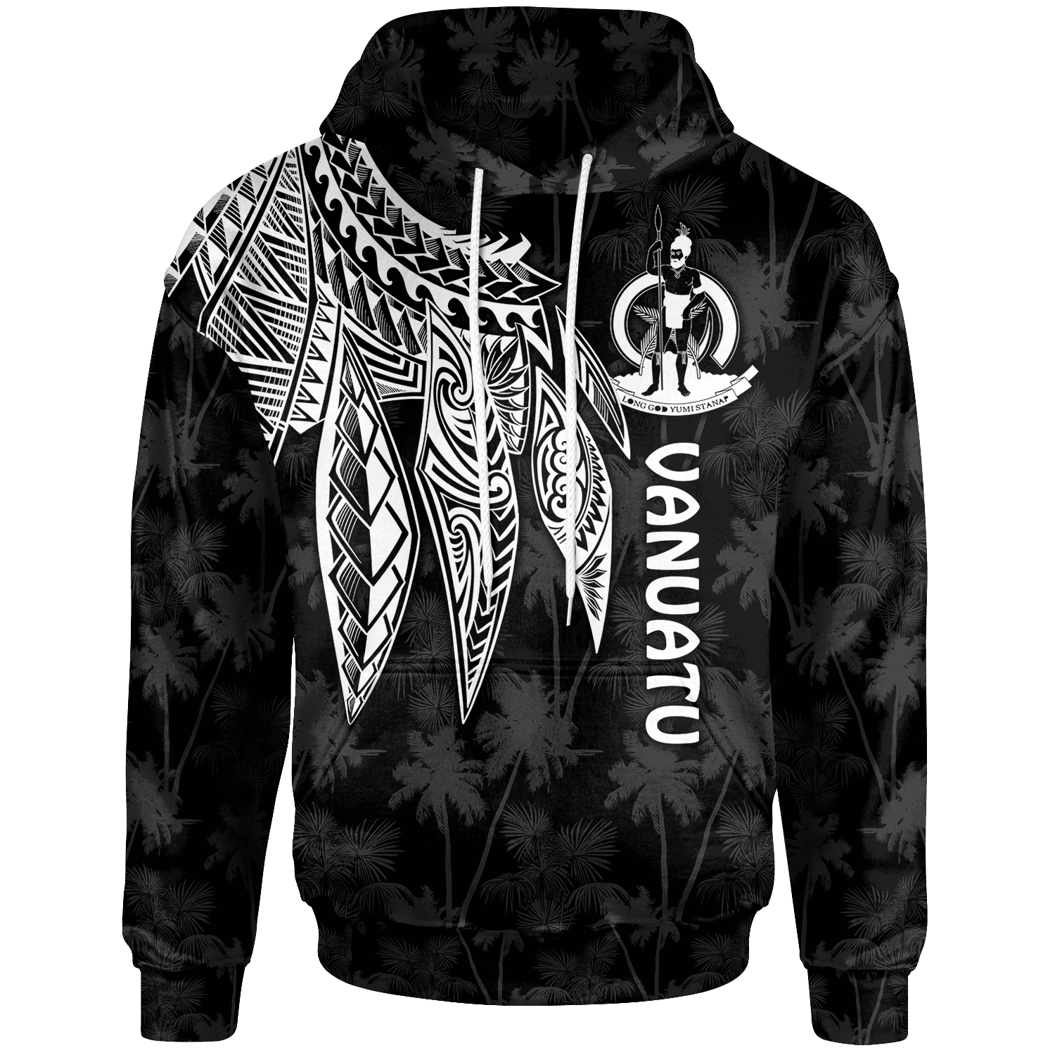 Vanuatu Hoodie Polynesian Wings (White) Unisex Blue - Polynesian Pride