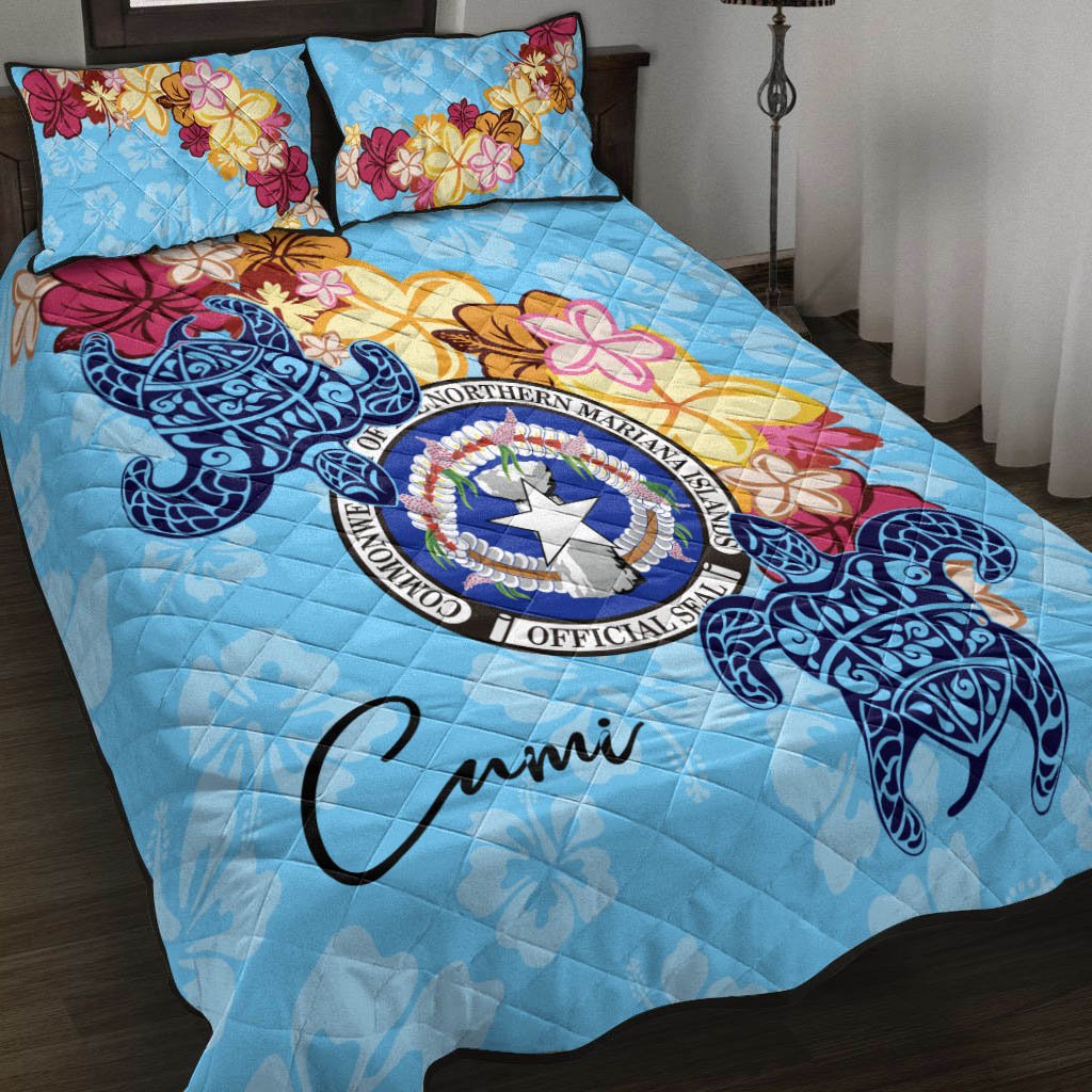 Northern Mariana Islands Quilt Bed Set - Tropical Style Blue - Polynesian Pride