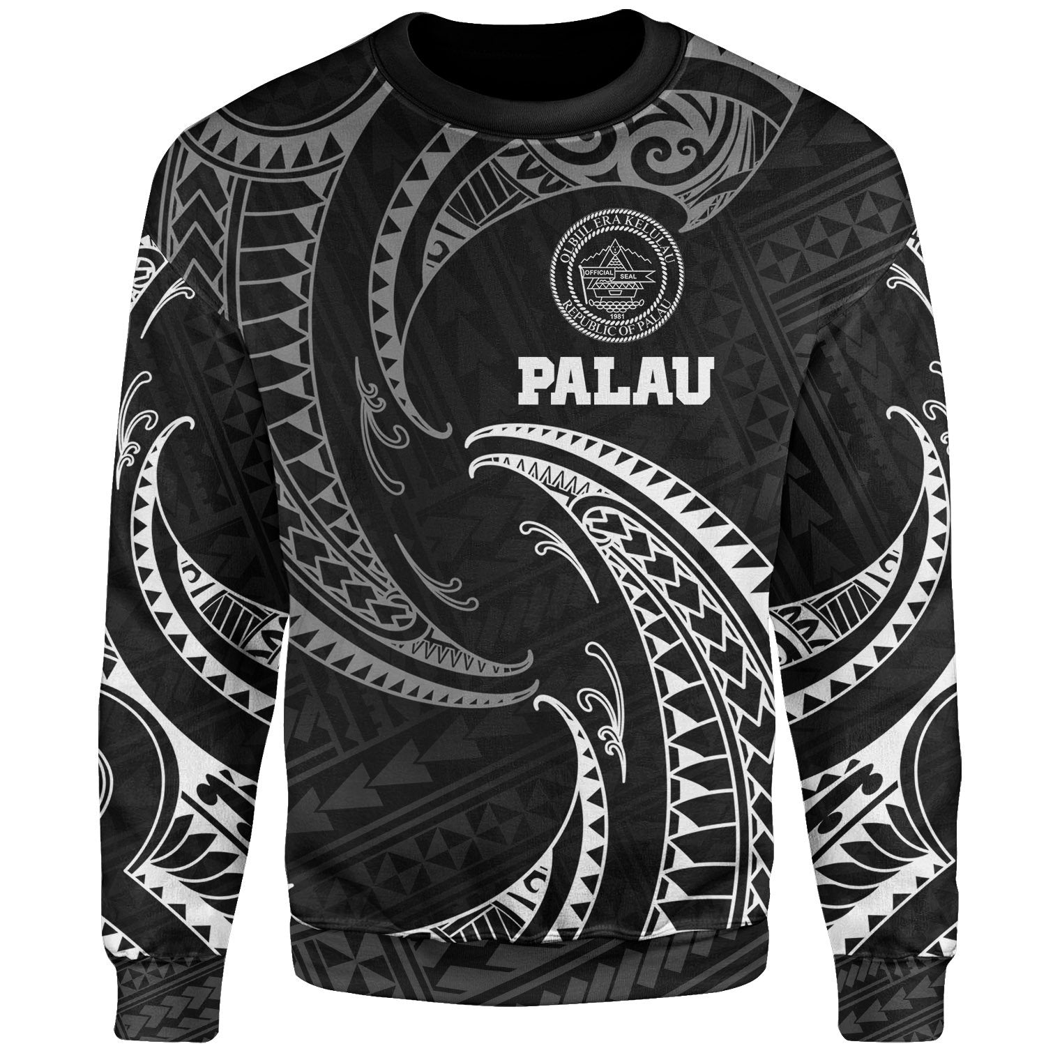 Palau Polynesian Sweater - White Tribal Wave Unisex White - Polynesian Pride
