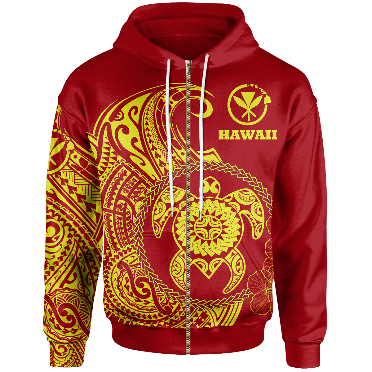 Hawaii Polynesian Zip up Hoodie Vintage Polynesian Turtle (Red) Unisex Red - Polynesian Pride