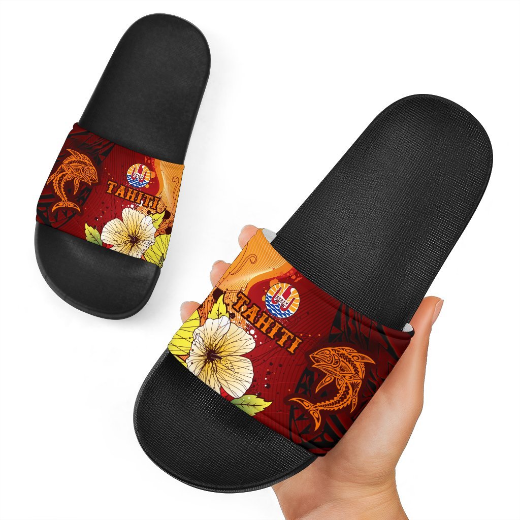 Tahiti Slide Sandals - Tribal Tuna Fish Black - Polynesian Pride