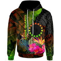 Cook Islands Polynesian Hoodie Hibiscus and Banana Leaves Unisex Reggae - Polynesian Pride