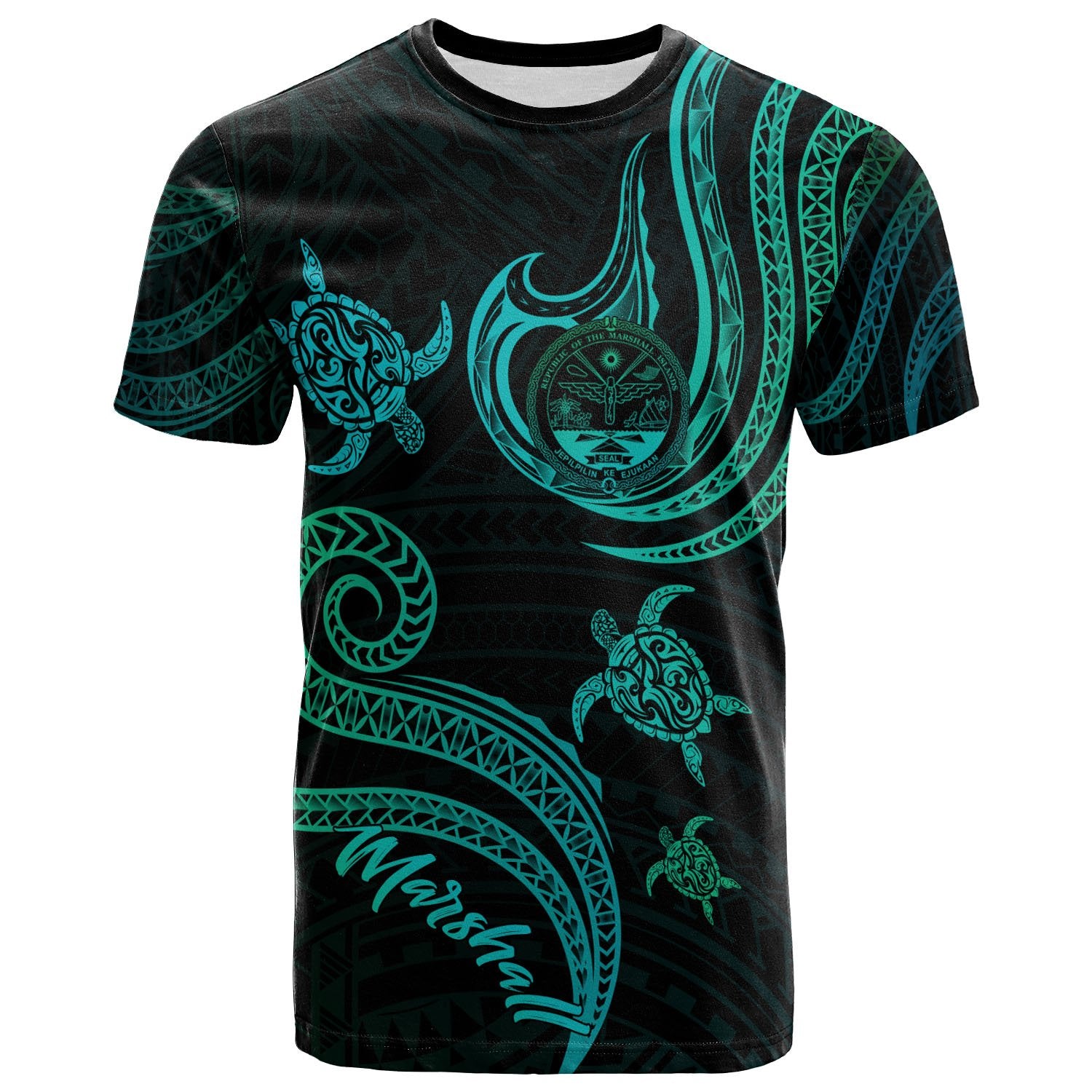 Marshall Islands T Shirt Polynesian Turtle With Pattern Unisex Art - Polynesian Pride
