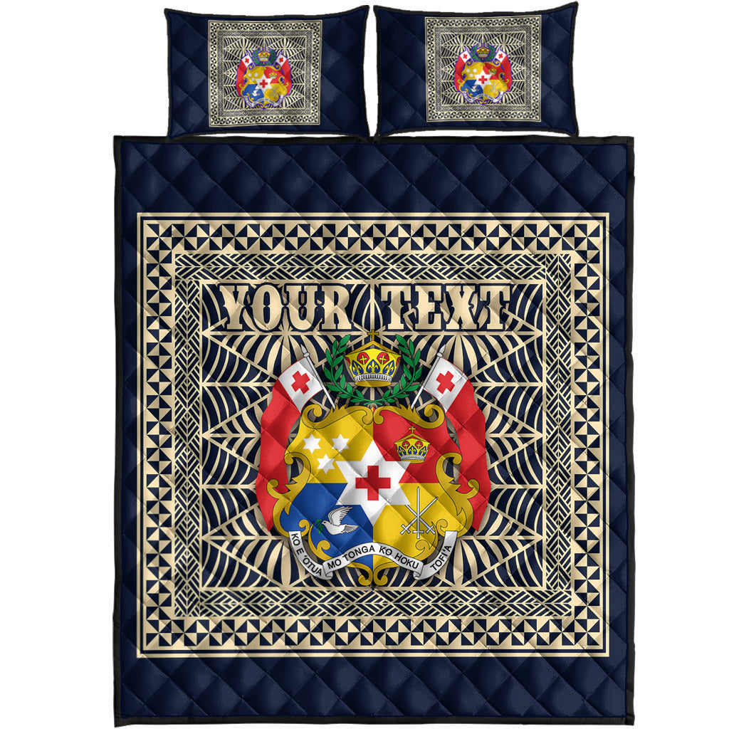 (Custom Personalised) Tonga Pattern Quilt Bed Set Coat of Arms - Navy and Beige LT4 Navy - Polynesian Pride