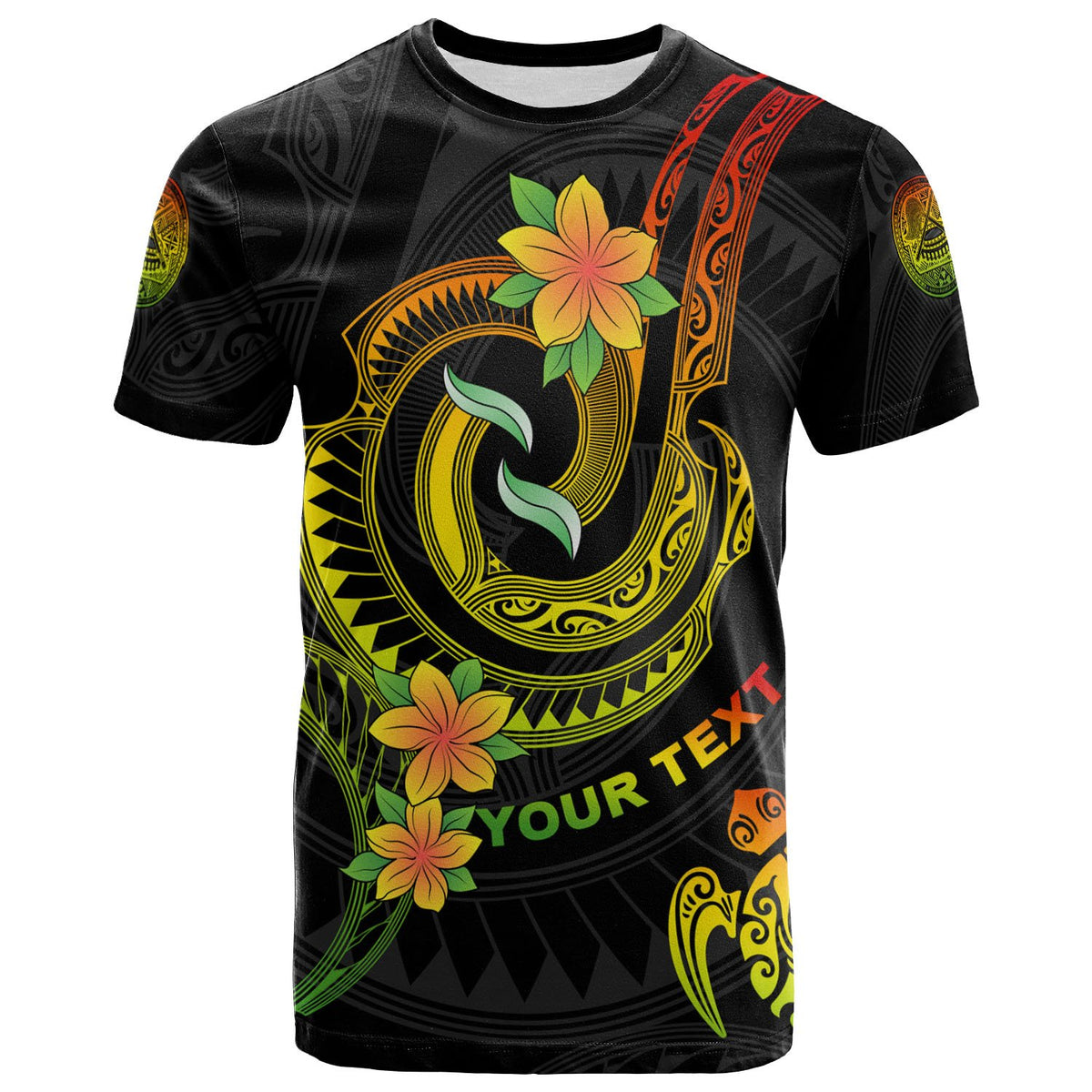 American Samoa Custom T Shirt Reggae Plumeria Flowers with Spiral Patterns Unisex Art - Polynesian Pride