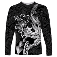 Polynesian Shark Tattoo Hawaii Tribal Long Sleeve Shirt - LT12 Unisex Black - Polynesian Pride