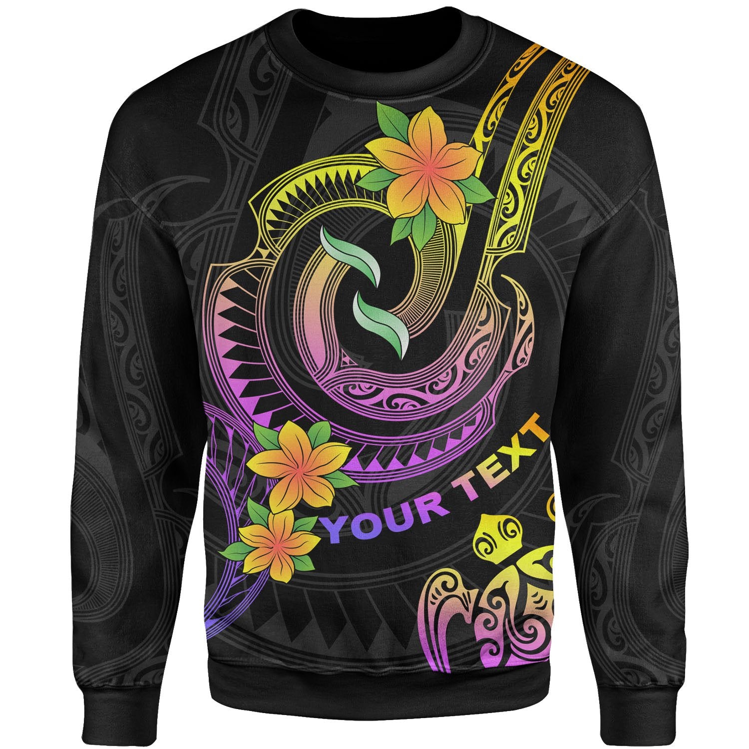 Polynesian Custom Personalised Sweatshirt - Plumeria Flowers with Spiral Patterns Unisex Black - Polynesian Pride