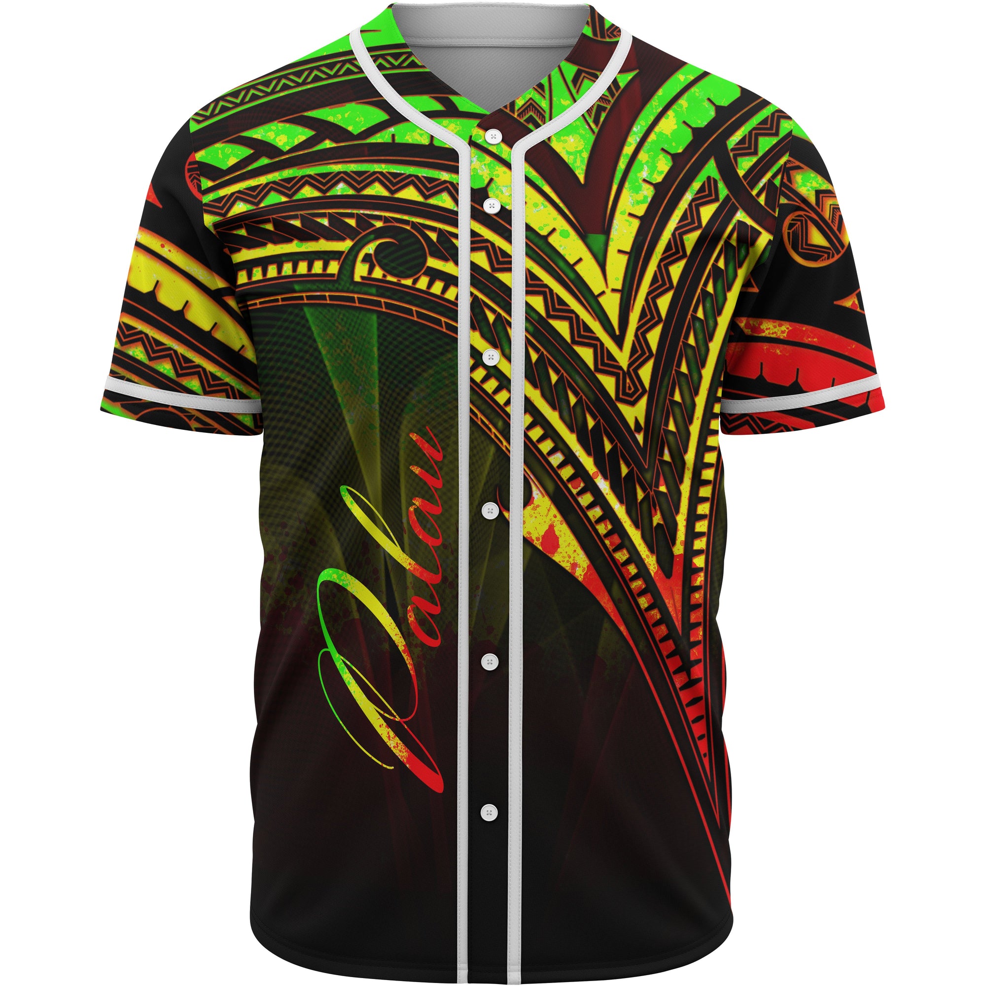Palau Baseball Shirt - Reggae Color Cross Style Unisex Black - Polynesian Pride
