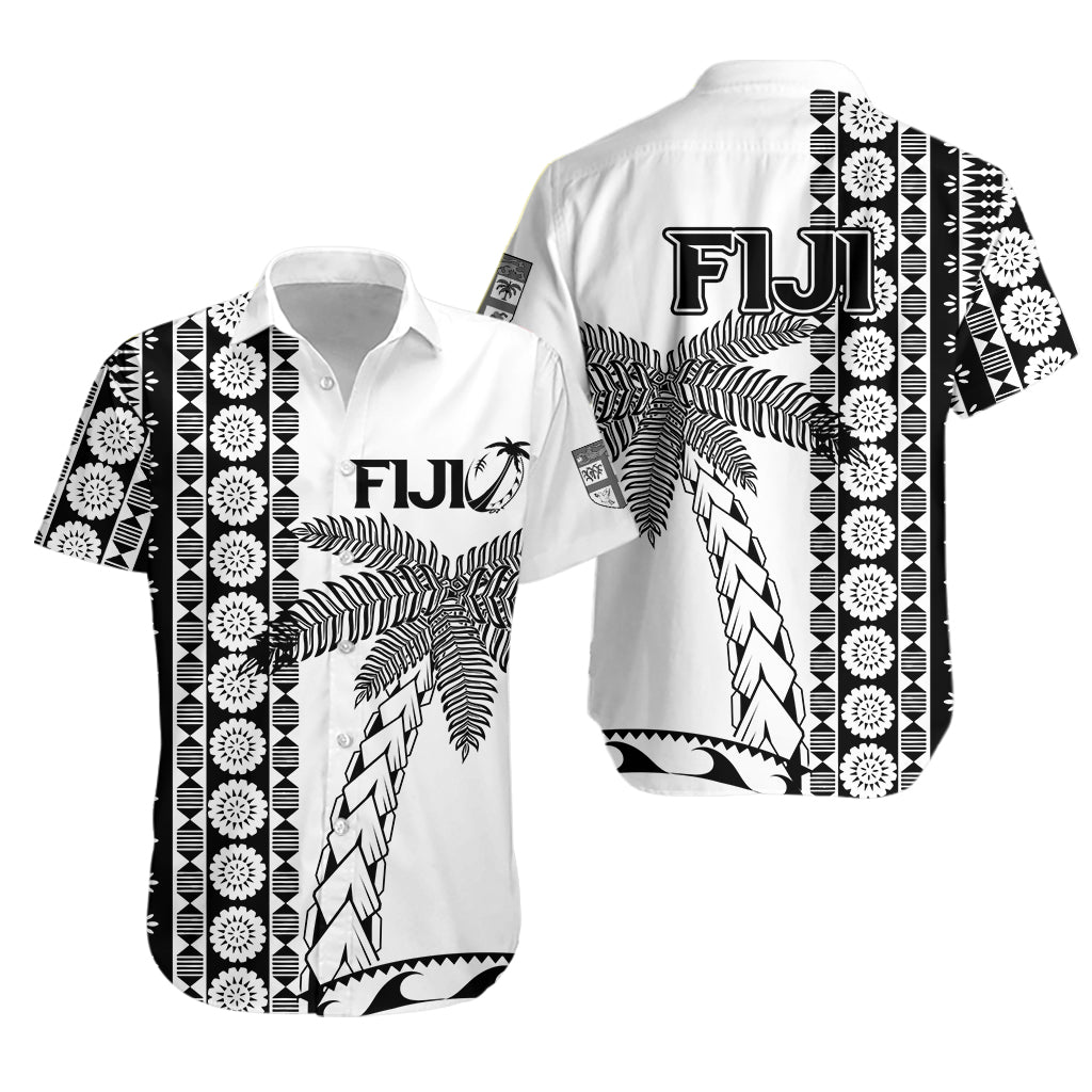 Fiji Rugby Hawaiian Shirt - Coconut Tree With Tapa Pattern - LT12 Unisex White - Polynesian Pride