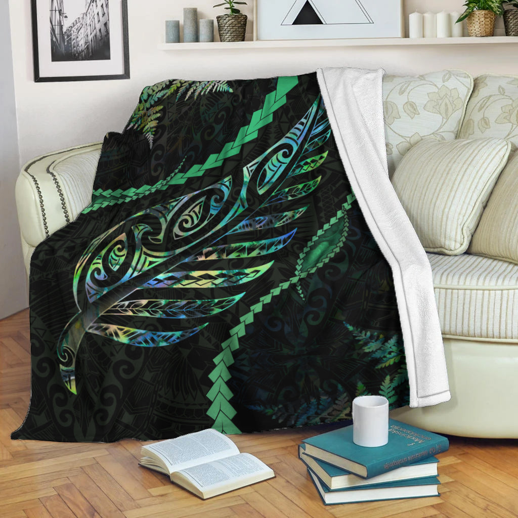 New Zealand Paua Shell Silver Fern Premium Blanket White - Polynesian Pride