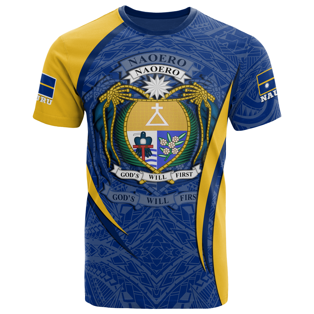 Nauru Polynesian T Shirt Nauru Flag Coat Of Arms Polynesian Tattoo Blue Unisex Blue - Polynesian Pride