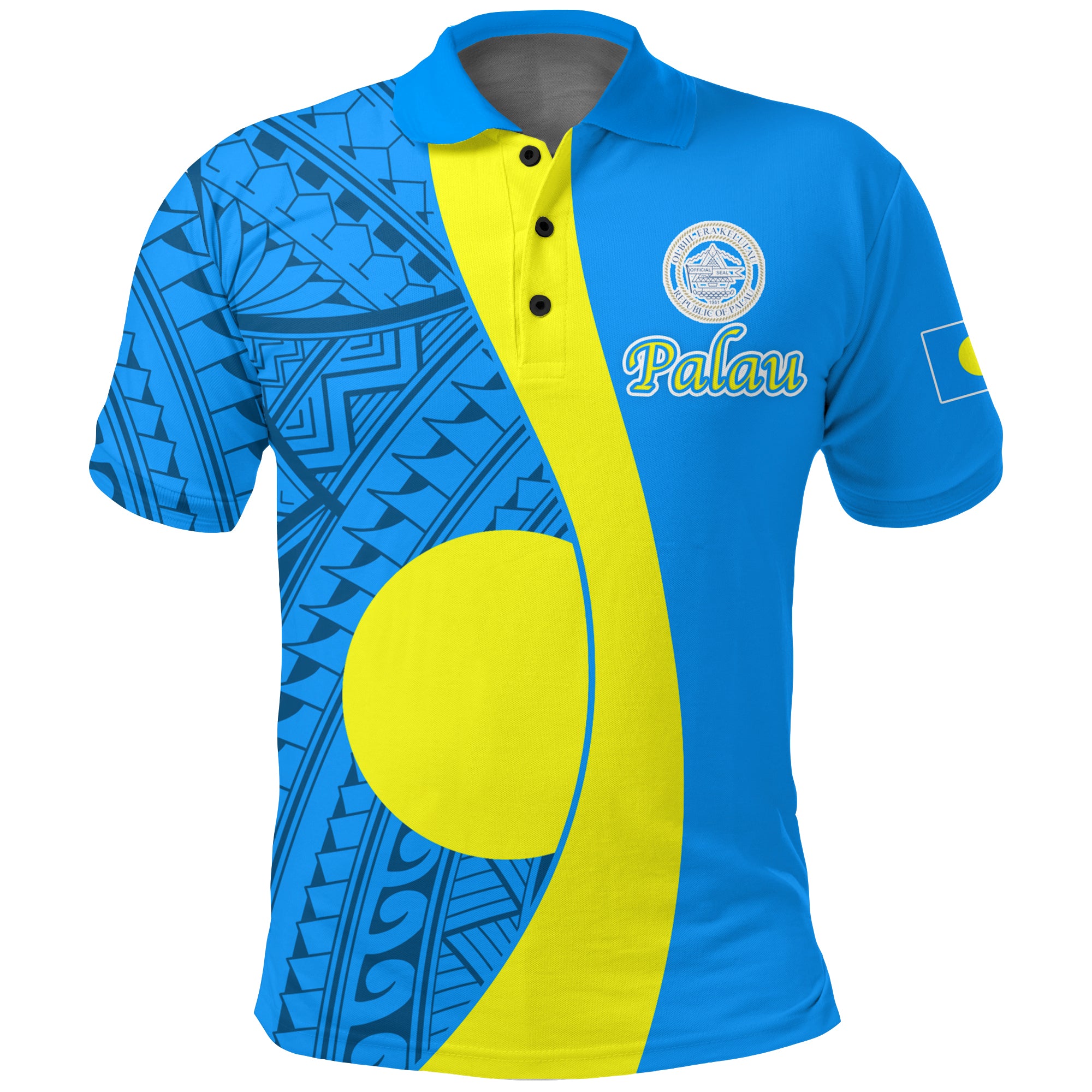 Palau Polo Shirt Tribal Pattern LT12 Unisex Blue - Polynesian Pride