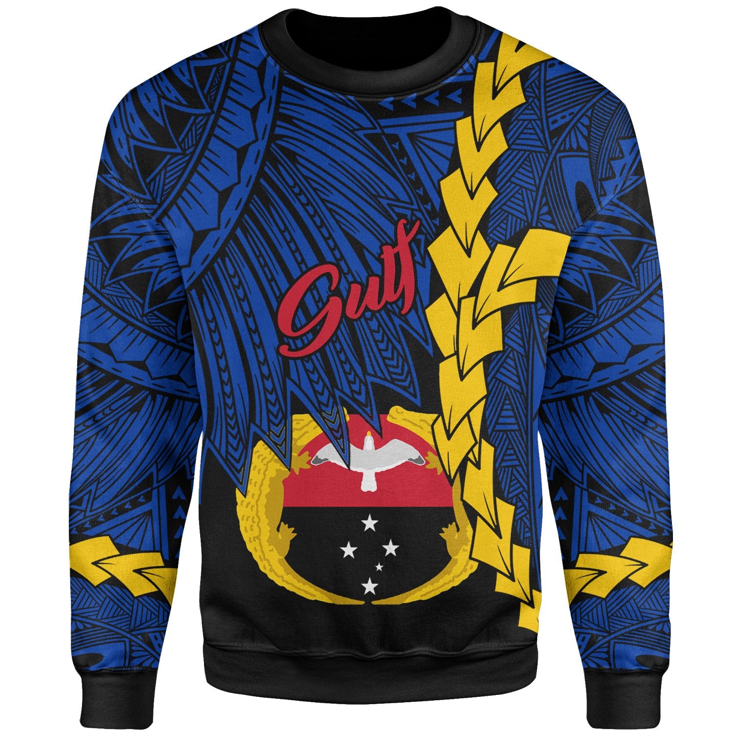 Papua New Guinea Gulf Province Polynesian Sweater - Tribal Wave Tattoo Unisex Blue - Polynesian Pride