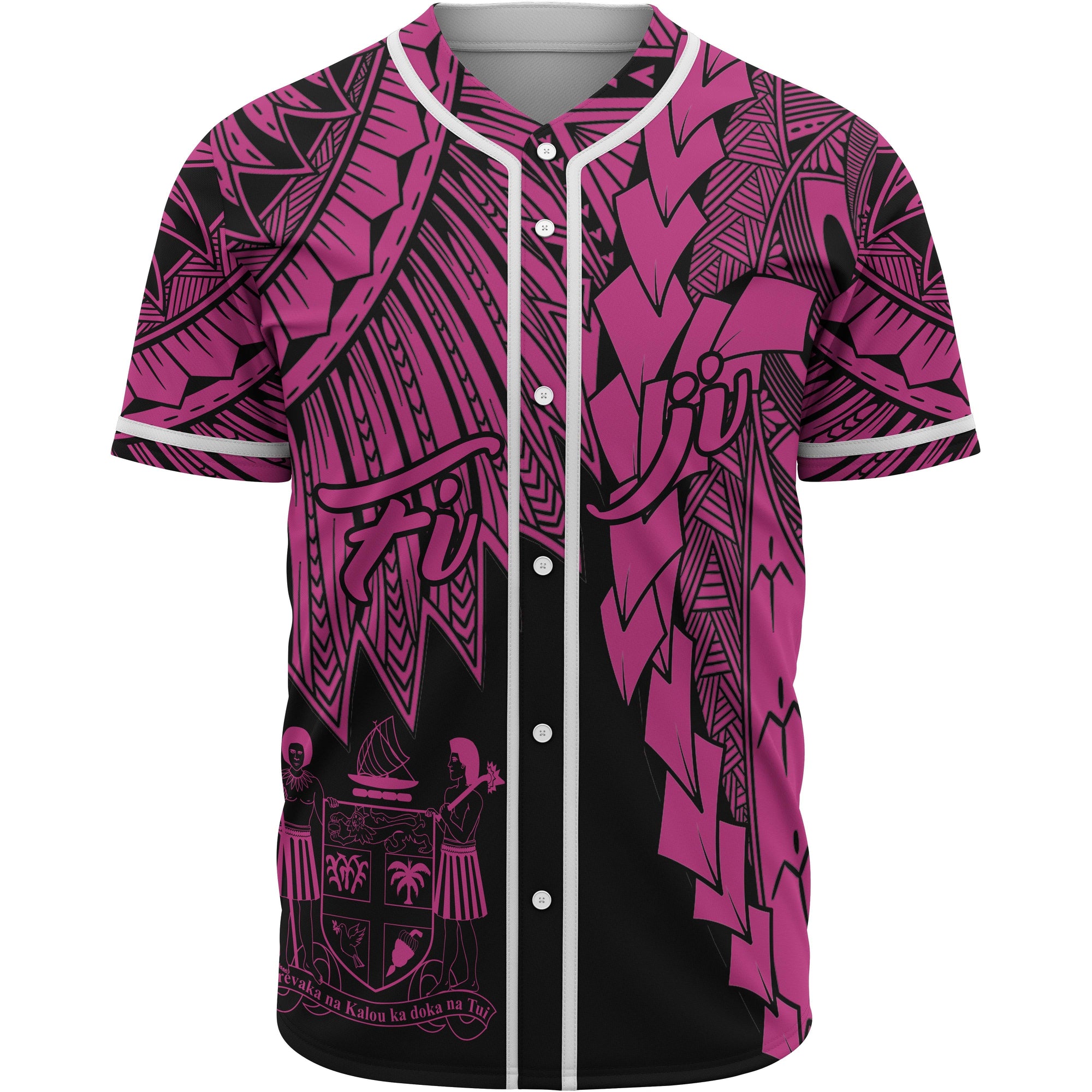 Fiji Polynesian Baseball Shirt - Tribal Wave Tattoo Pink Unisex Pink - Polynesian Pride