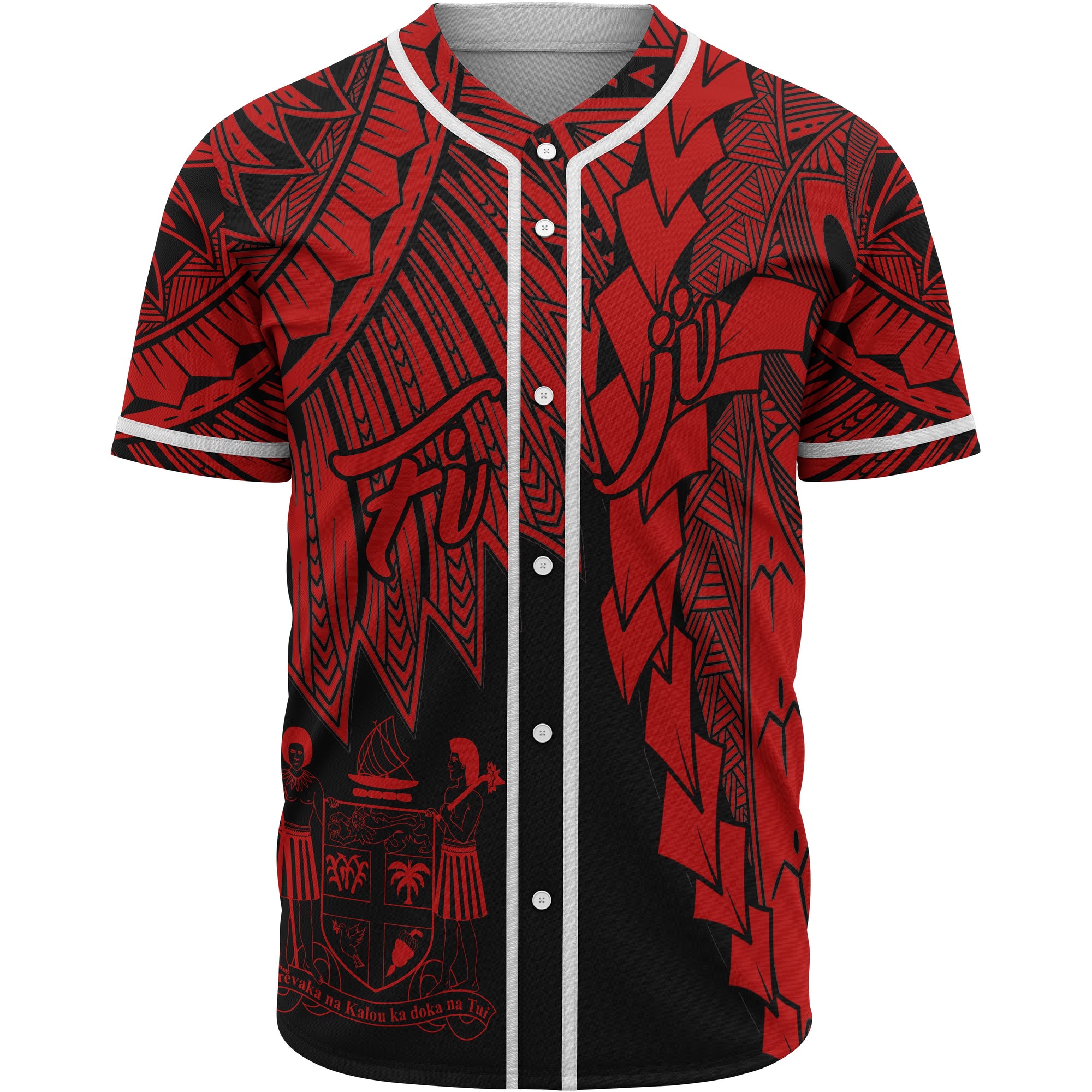 Fiji Polynesian Baseball Shirt - Tribal Wave Tattoo Red Unisex Red - Polynesian Pride
